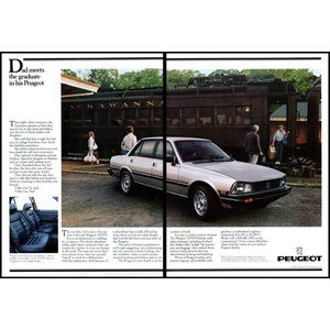 1983 Peugeot 505 STI Sedan 2 Page Vintage Print Ad Railroad Train Station Photo